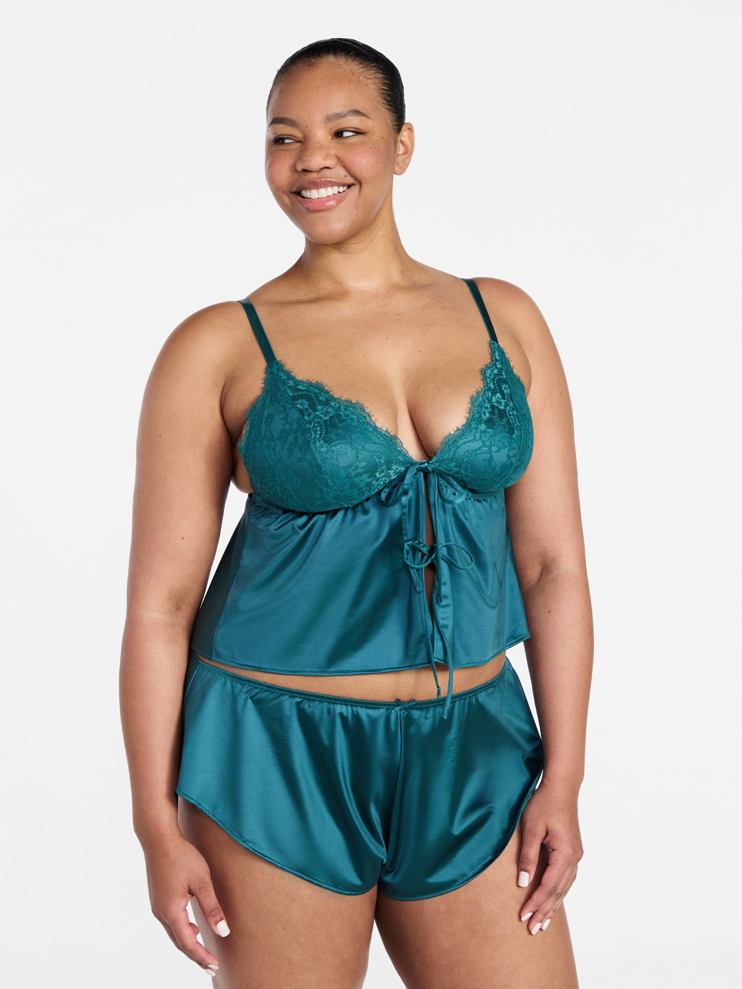 Joyspun Women's Bridal Lace Satin Cami and Shorts Set, 2-Piece, Sizes XS-XXXL