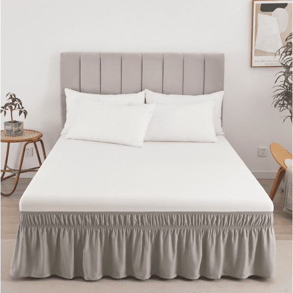 suxuMhao Ruffled Wrap Around Elastic Bed Skirt Full Size, Light Gray - 54×75 Inch Mattress Fit with 15 Inch Drop, 1 Piece Bedding Skirt for Bedroom Decor,Soft Dust-Proof Bed Skirt