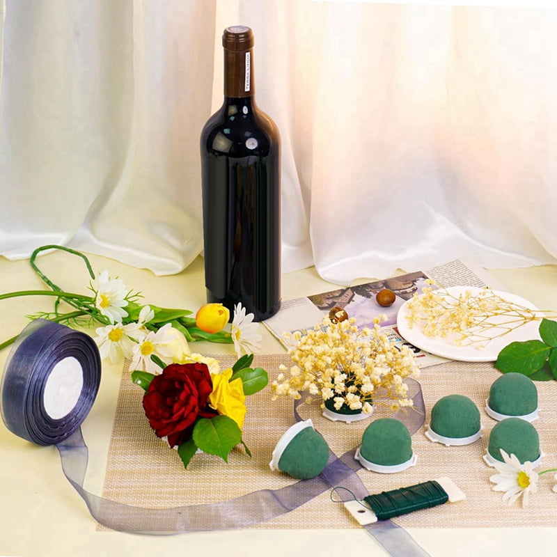 36 Pcs Mini Round Floral Foam Holder,Green Dry and Wet Florist Flower Block Craft Arrangement Supplies for Wine Bottle
