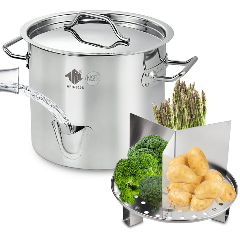 ARC 52-Quart Stainless Steel Tamale Steamer Pot w/Easy-fill Water Spout,  Seafood Crab Steamer with Divider and Steamer Rack, 13 Gallon