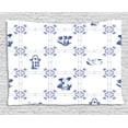 thumbnail image 1 of Vintage Blue Tapestry, Symbolic Dutch Culture Icons with Clogs Canal Houses and Tulips, Wall Hanging for Bedroom Living Room Dorm Decor, 60W X 40L Inches, Violet Blue and White, by Ambesonne, 1 of 2