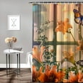 thumbnail image 2 of Fenyluxe Flower Butterfly Shower Curtain Orange Floral Dream Spring Blossom Plant Beautiful Animal Butterflies Wings Nature Garden Scenery Home Decor Fabric Bathroom Set with Hooks 36x72, 2 of 7