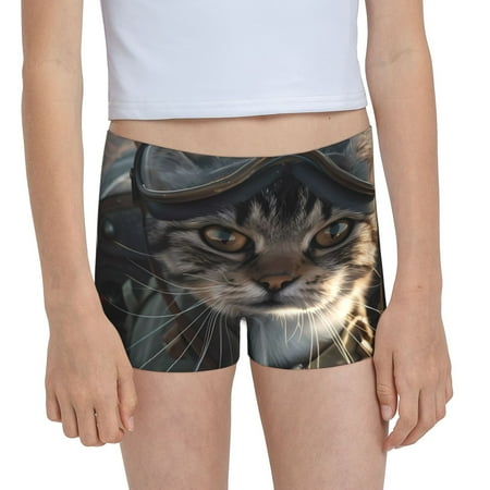 Pofeuu Pilot Cat In Vintage Plane Print Soft Cotton Girls Boyshort panties Toddler Underwear-Small