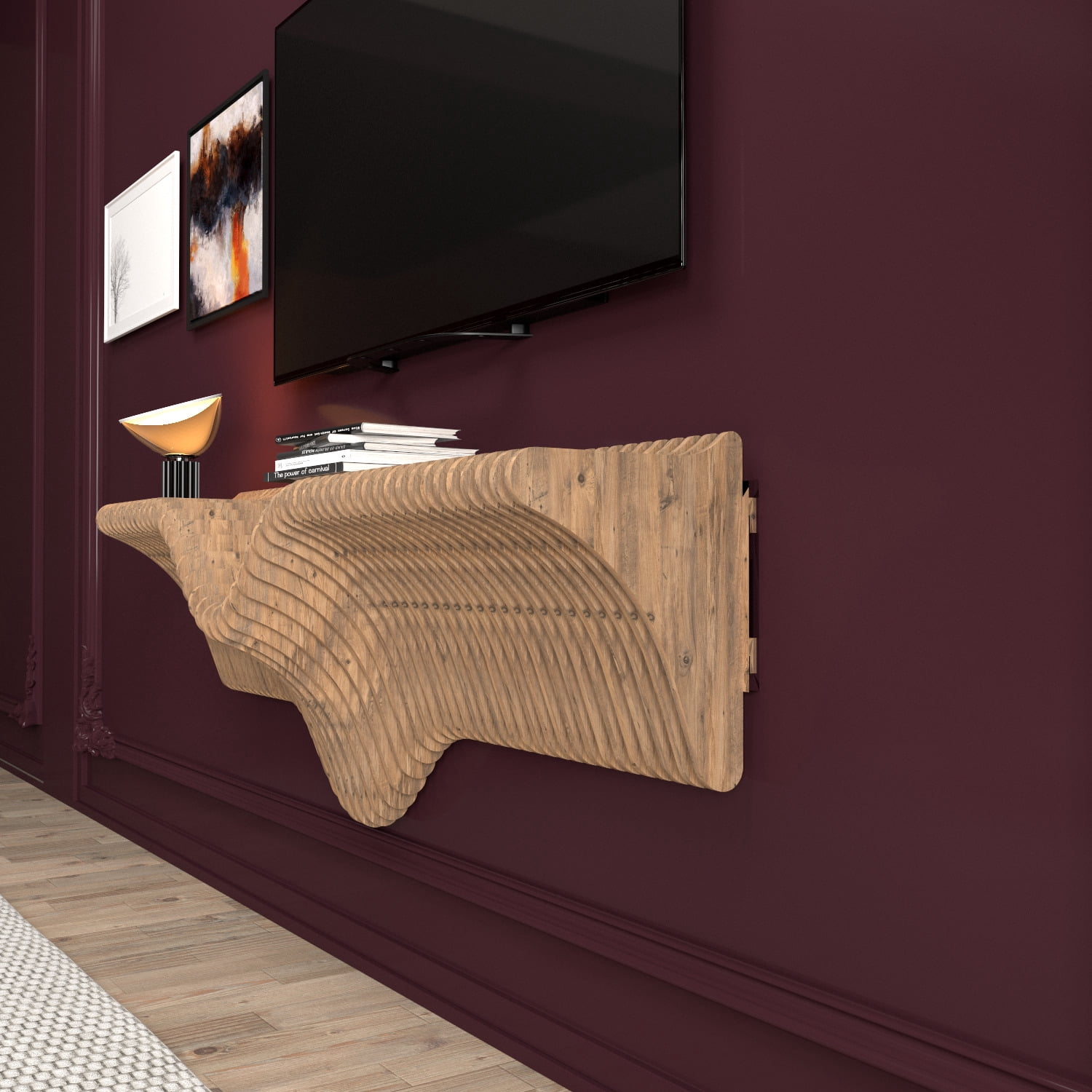 Batamex Parametric 40" Floating Shelf Modern Geometric 3D Wavy Wooden Wall Piece