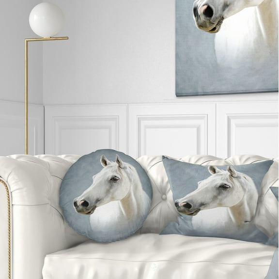 Designart A White Horse Alone - Animal Throw Pillow - 12x20