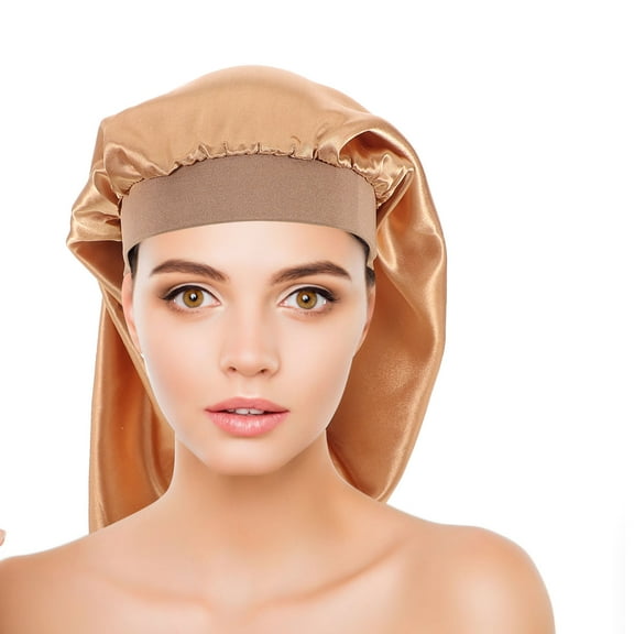 OUNONA 2Pcs Large Satin Hair Wraps Night Sleep Caps with Tie Elastic Fit Fashionable Design