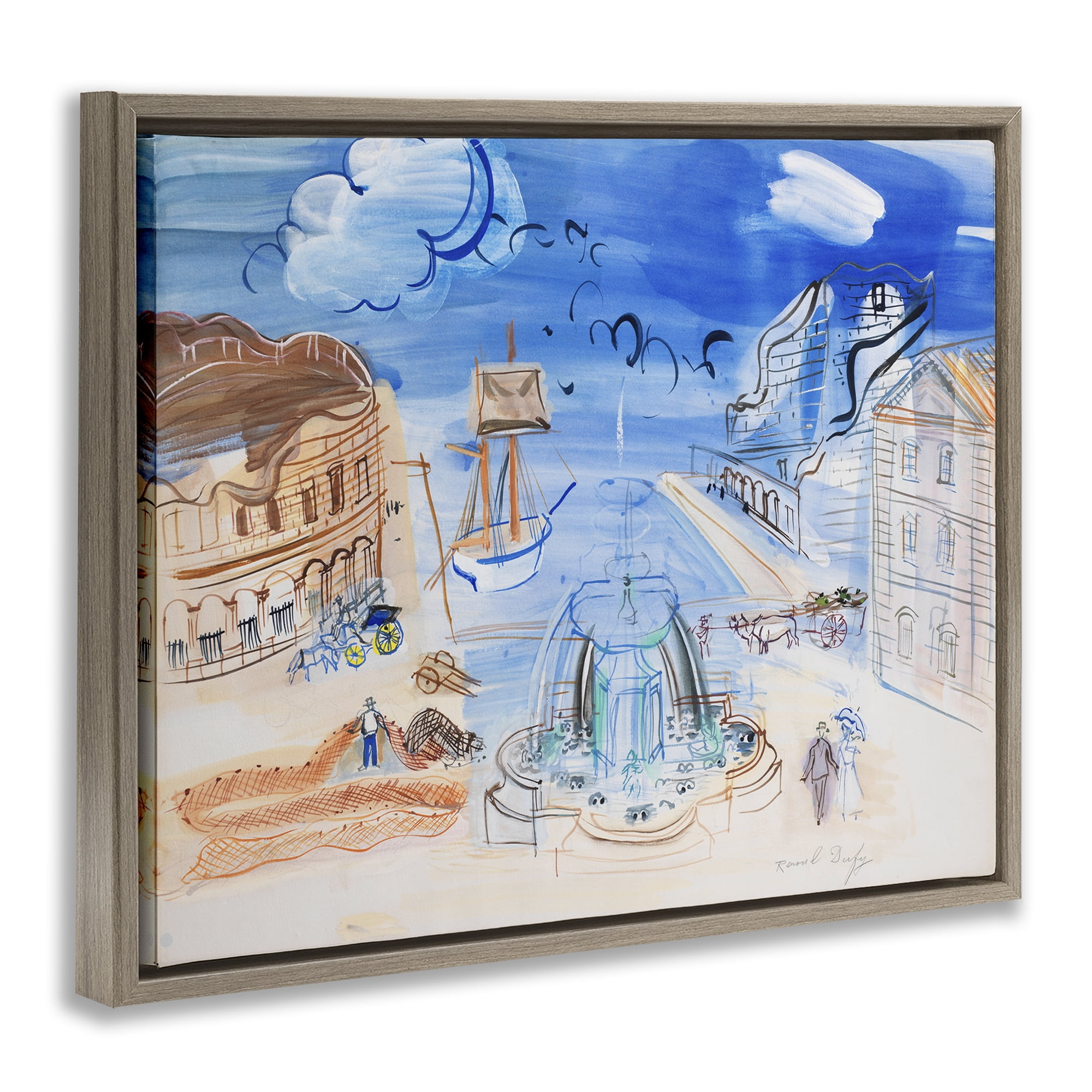 Stupell Industries Classical Raoul Dufy Composition Landscape & Nature Painting Brown Floater Framed Canvas Art Print Wall Art, 21 x 17