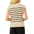 thumbnail image 3 of INSPIRE CHIC Women's Cap Sleeve Sweater Vest Mock Neck Striped Print Casual Ribbed Knit Pullover Tops S Beige, 3 of 5