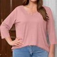 thumbnail image 4 of Lenpel Plus Size Tops for Women 3/4 Length Sleeve Criss Cross V Neck T Shirts Loose Tunic Blouses Soft Casual Tees(Pink,XX-Large), 4 of 6