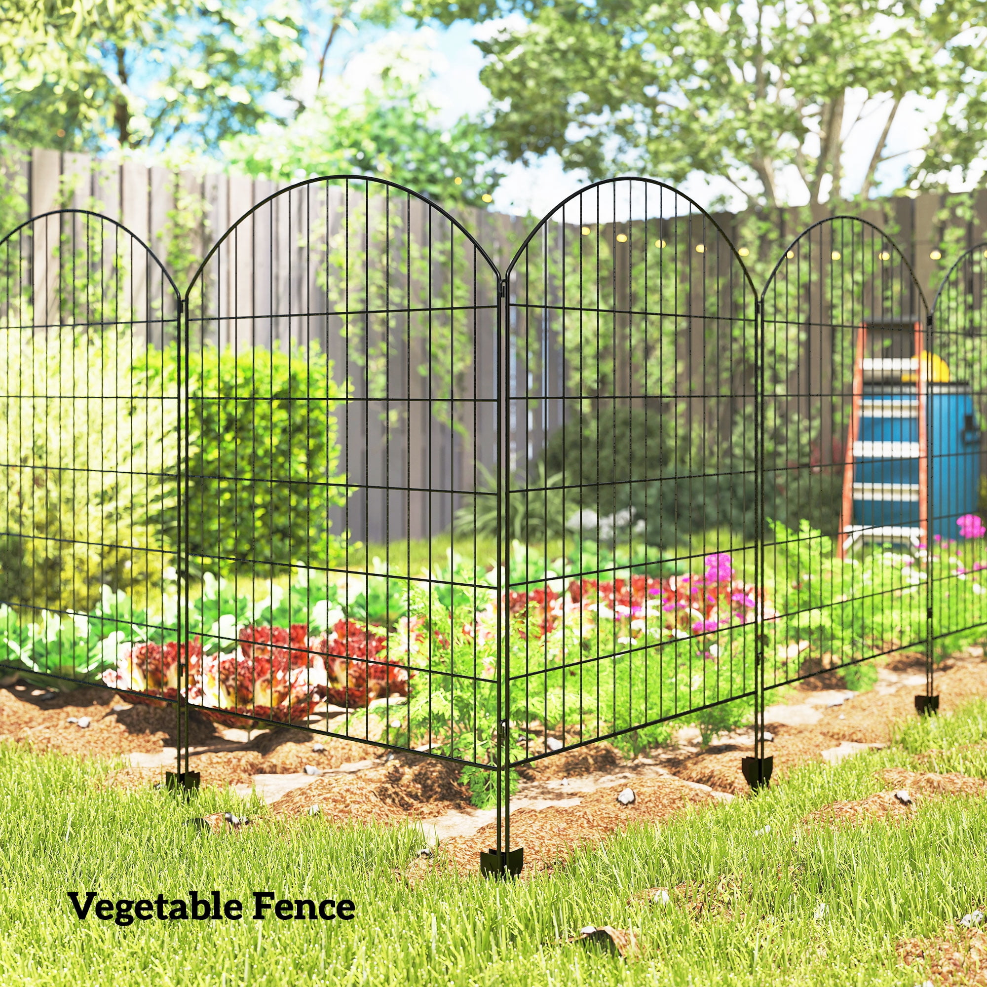 Outsunny Garden Fence, 4 Pack Metal Fence Panels, 11.4' Decorative Yard Border Edging, Landscape, 43" H, Grids