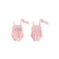 thumbnail image 2 of BemeyourBBs Newborn Baby Girl Summer Clothes Smocked Bubble Romper One Piece Outfit 0 3 6 12 18 Months Strap Sleeveless Ice Cream Embroidery Plaid Gingham Bodysuit with Bow Hairband, 2 of 9