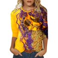 thumbnail image 1 of PMUYBHF Mode Femme Carnaval Imprimé Numérique Décontracté Manches Trois-Quarts Col Rond T-Shirt Haut 8025 m, 1 of 5