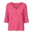 thumbnail image 6 of cocolona Womens Summer Trendy Tops V Neck 3/4 Sleeve Pleated Shirts Dressy Casual Solid Color Blouses, 6 of 6