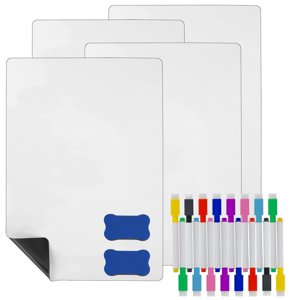 HLONK 4-Pack Whiteboard Magnetic Dry Effase Board avec stylo et effacement pour toute surface lisse Home Kitchen Refrigerator Liste d'achats et Bureau Bulletin Board (12” X 8”)