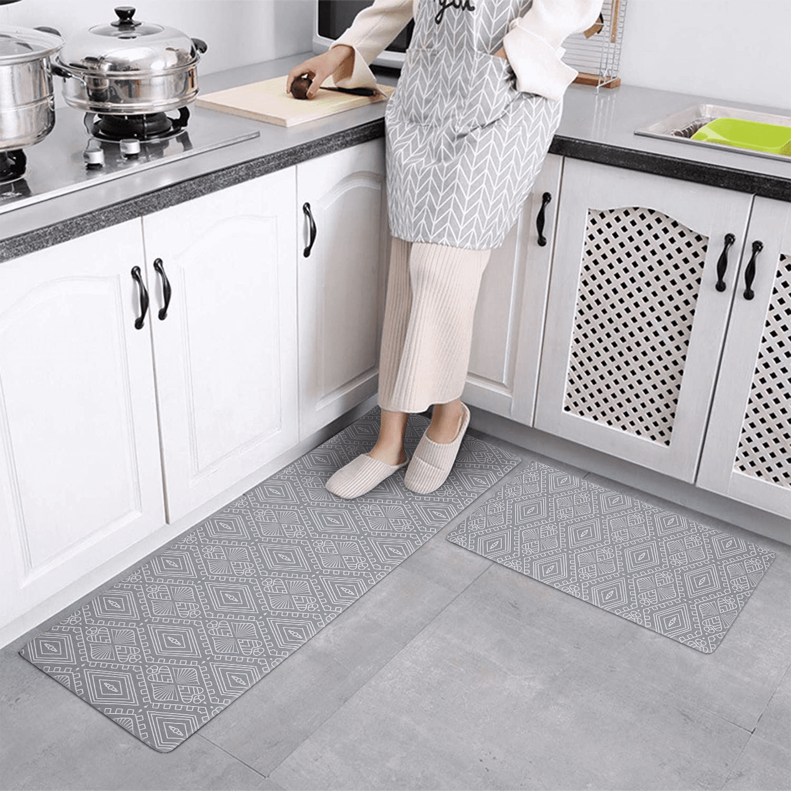  Colorful Star Small Kitchen Mat for Floor Non Slip PVC Leather Kitchen  Rug Anti Fatigue Waterproof Comfort Mat Geometric Oil Proof Laundry  Standing Mat 17 W x 29 L, Honeycomb Marble