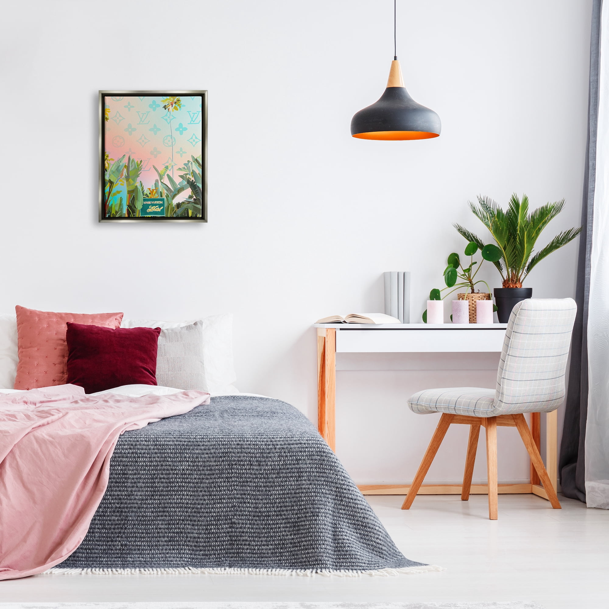 Stupell Industries Tropical Glam Hotel Nature Painting Gray Floater Framed Art Print Wall Art, 17 x 21