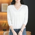 thumbnail image 3 of Women's 3/4 Sleeve Cropped Knit Sweater Cardigan Solid Color Button Down V-Neck Tops Casual Lightweight Sweaters Tops, 3 of 6