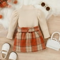 thumbnail image 5 of Staki Girls Winter Dresses Girls 2 Piece Outfits Casual Pullover Sweatshirt and Plaid Skirt Set(Orange,18-24 Months), 5 of 8