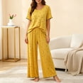 thumbnail image 2 of SHTXOZHI Womens Loose Wide Leg Pants Pajamas Set Short Sleeve Crew Neck Top Comfortable Soft Printed Sleepwear, 2 of 7