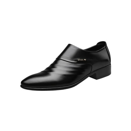 

Lacyhop Mens Flats Slip On Leather Shoe Business Dress Shoes Party Comfort Non-Slip Formal Black 5.5