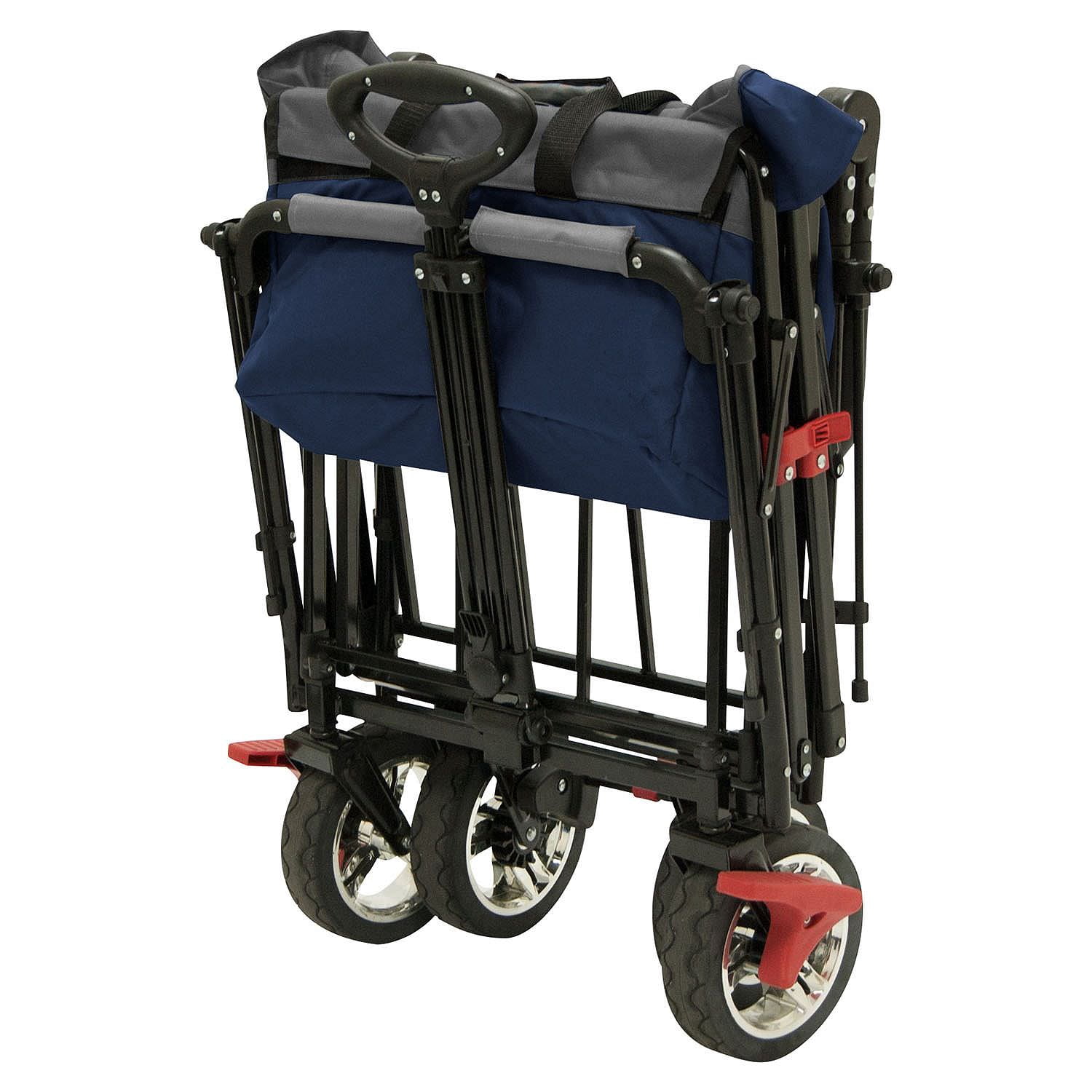 Folding Wagon for Kids, Foldable Canopy with Sun/Rain Shade (Navy Blue)