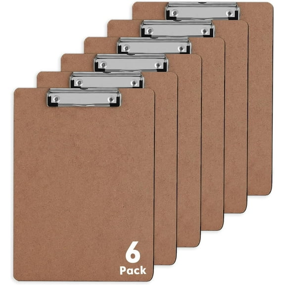 Clipboards, 6 Pack Hardboard Office Clipboards, Low Profile Clip, Clip Boards 8.5x11 Standard Letter Size, Classroom Supplies, ECO Friendly