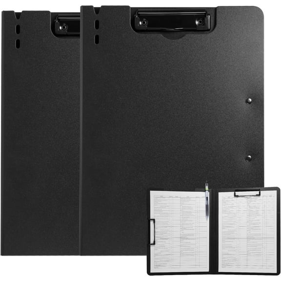 A4 Clipboard, Boriyuan 3 Pack A4 Foldable Clipboards with 2 Clips File Document Organiser, A4 Clipboards Clip Board for Business, Office, Restaurant (Black)