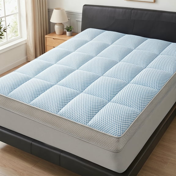 Cooling Mattress Topper, Thick Plush Pillow Top Mattress Pad, Cooling Bed Topper with Deep Pocket, Breathable & Noiseless, Blue