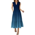 thumbnail image 2 of SMihono Womens Summer Casual Maxi Dress V Neck Ruffle Sleeve Gradient Long Dresses Fashion Flowy Tiered Boho Beach Vacation Sundress Blue L, 2 of 4