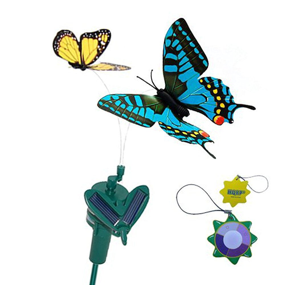 2 Solar Powered Flying Butterflies Yellow and Blue Swallowtail for Garden Decor 