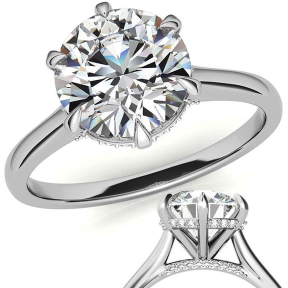 Auory 2.30 Ct Round Moissanite Hidden Halo Engagement Ring in 18 Karat White Gold Plated (Size 5-14)