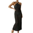 thumbnail image 3 of Tqyyweavej Swimsuit Halter Cover Up Dresses for Women Sheer Hollow Out Solid Color Bathing Suit Coverups Slim Sleeveless V Neck Beach Cover Up, 3 of 8