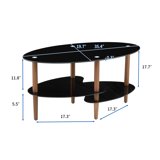 Black Oval Glass Coffee Table with Oak Wood Legs, 3-Layer Tempered ...