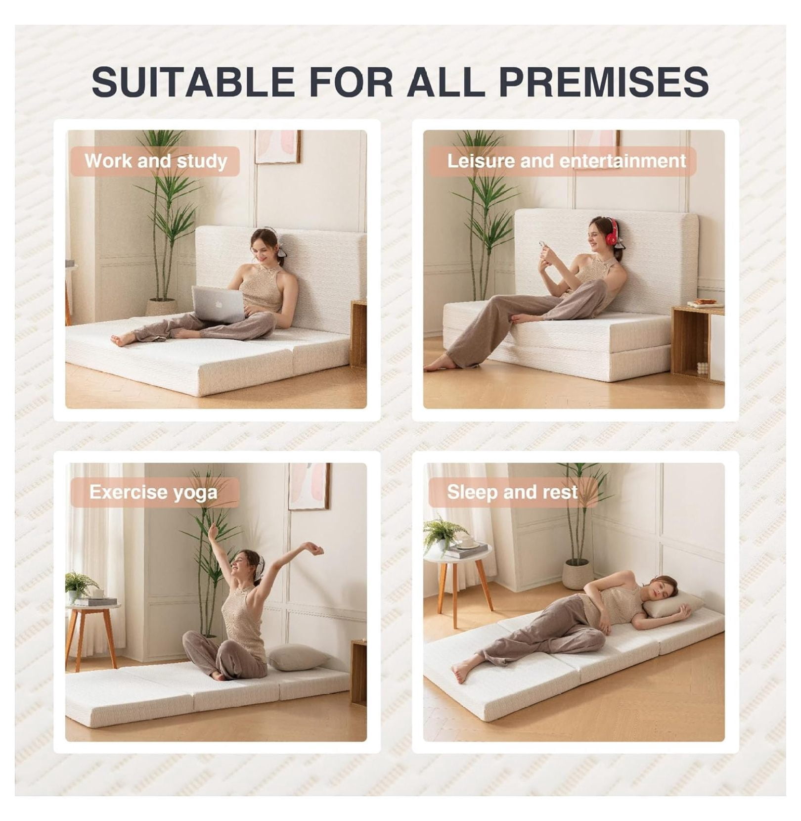 Folding Mattress, 4 Inch Certified Single Portable Trifold Memory Foam Mattress with Washable Cover, Foldable Guest Bed, Travel Mat, 25"×75"×4", White