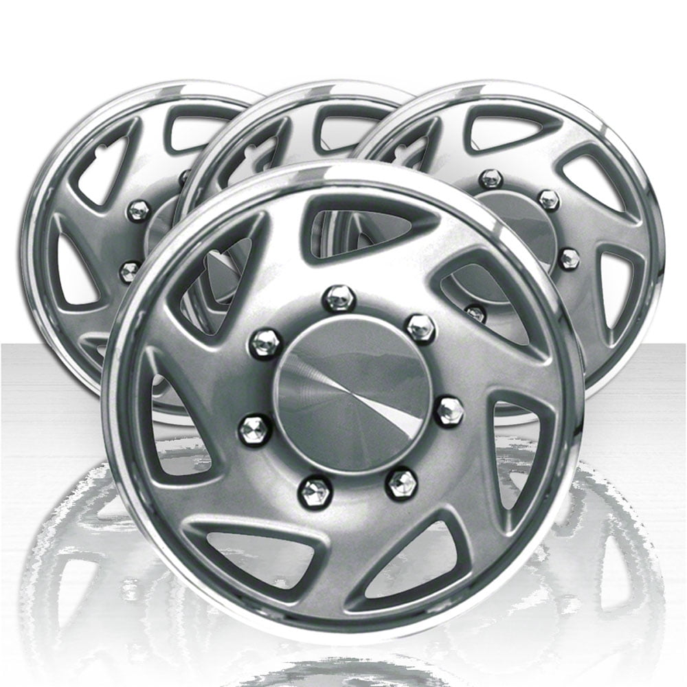 Set of Four 16" Silver w/Chrome Hubcap Wheel Covers for 96-12 Ford Van (Push-on)