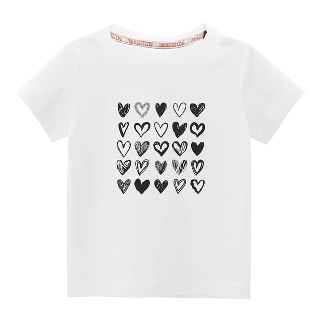 Penkiiy T-shirt en Coton pour Tout-Petits Garçons Filles Mode Mignon Col Rond Imprimé Saint-Valentin Manches Courtes 3-4 Ans Blanc