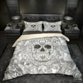 thumbnail image 1 of White Goth Duvet Cover, Bed Covering, White Skull and Black Roses, Gothic, 1 of 7