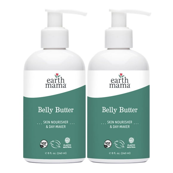 Earth Mama Beurre pour le Ventre, Hydratant Maternité pour Peau Sèche Lotion pour Grossesse et Récupération Post-Partum, Crème pour le Corps à l'Aloe, Sans Parfum, 8 Onces Liquides (Lot de 2)