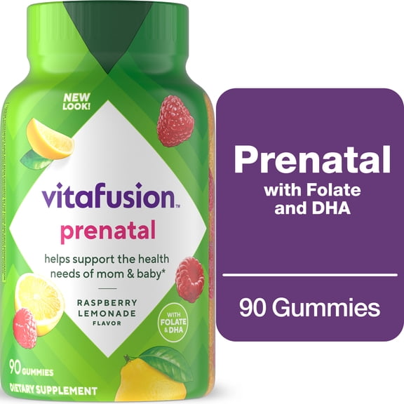 vitafusion PreNatal Gummy Vitamins, Raspberry Lemonade Flavored, Pregnancy Vitamins for Women, 90 Ct