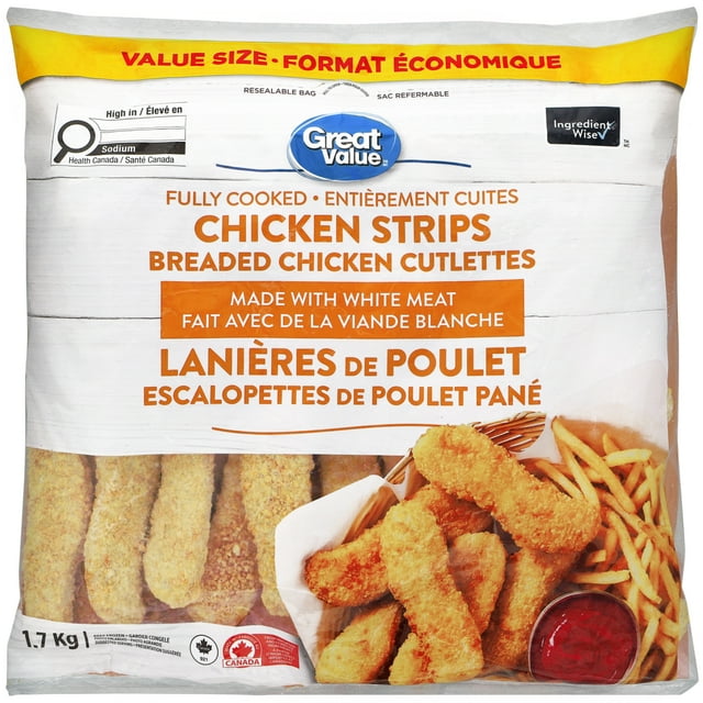 Lanières de poulet pané entièrement cuites Great Value 1,7 kg