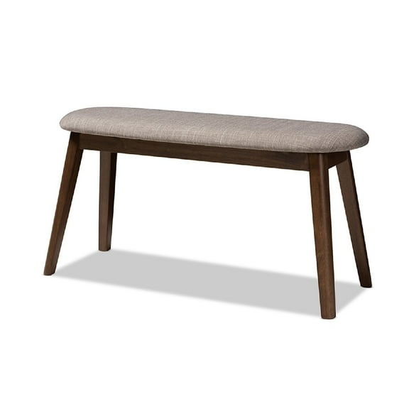 Baxton Studio Easton Mid-Century Modern Light Grey Fabric Upholstered Walnut Finished Wood Bench