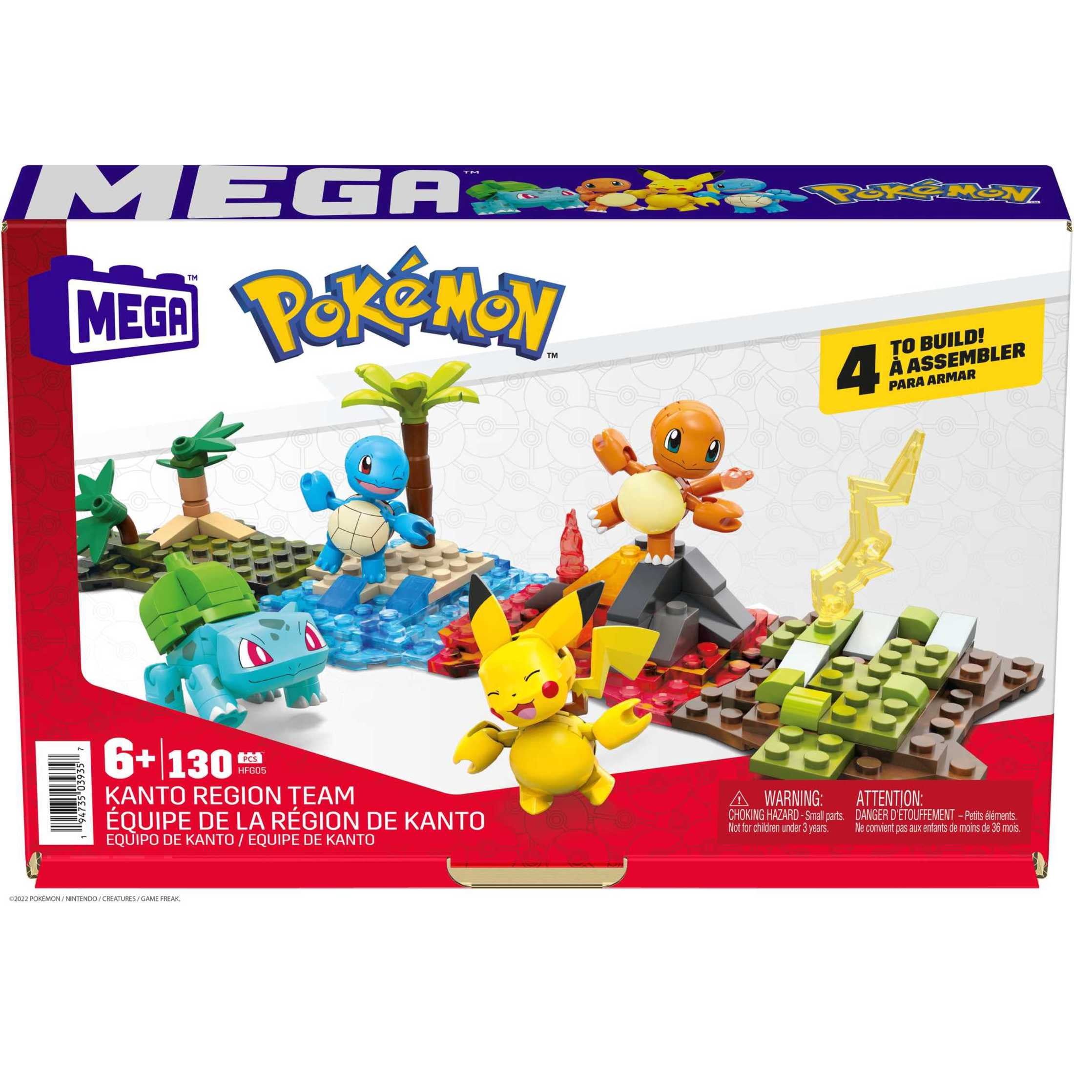 MEGA Pokemon Building Set Kanto Region Team: Pikachu, Squirtle, Charmander & Bulbasaur (130 Pieces), for Ages 8 and up