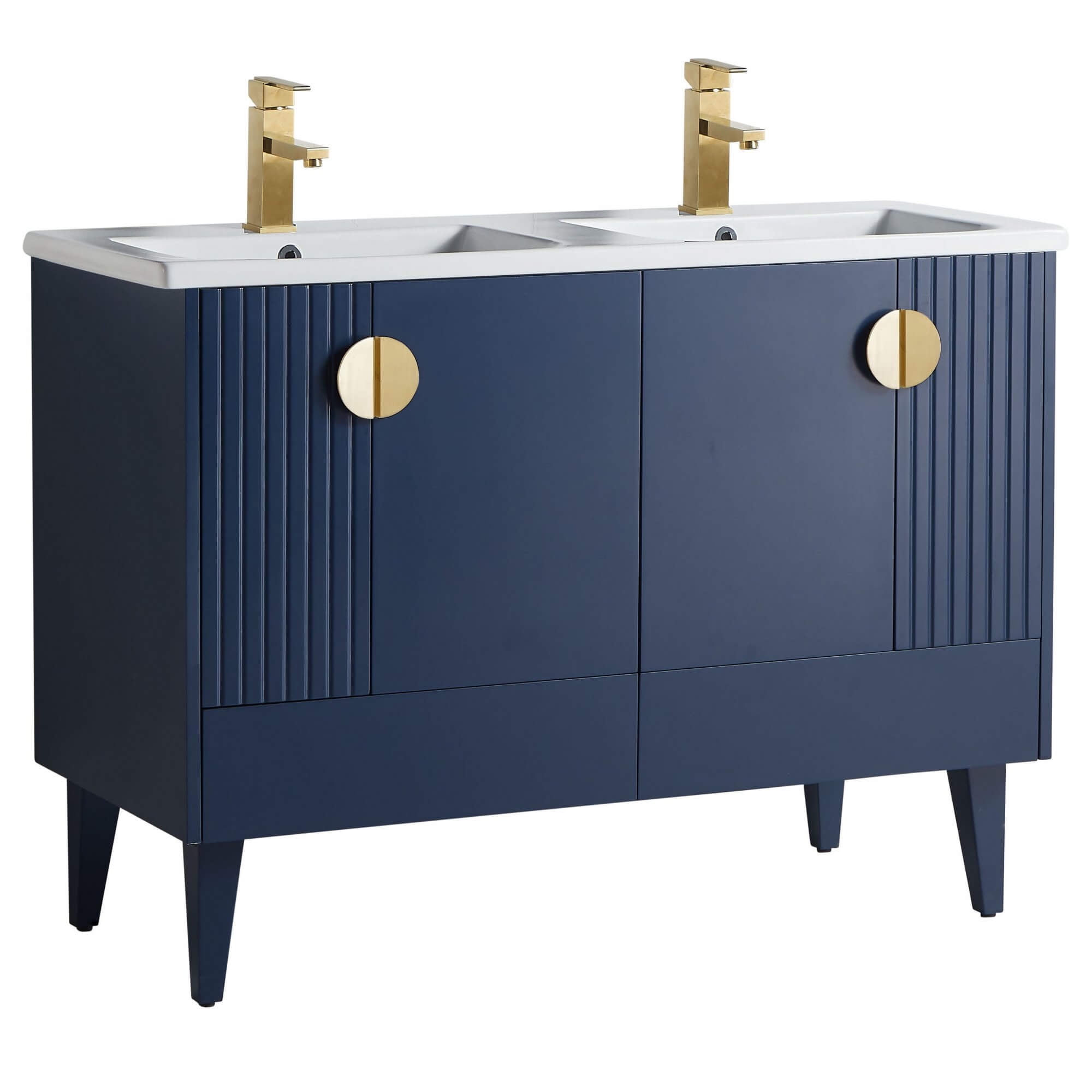 Venezian Collection 48" Double Navy Blue Bathroom Vanity, Brass