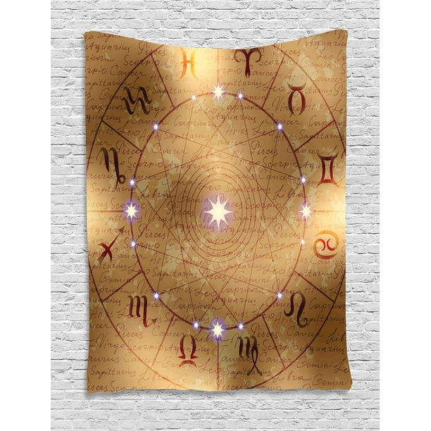 Zodiac Tapestry, Circle of Zodiac Signs on Manuscript Background