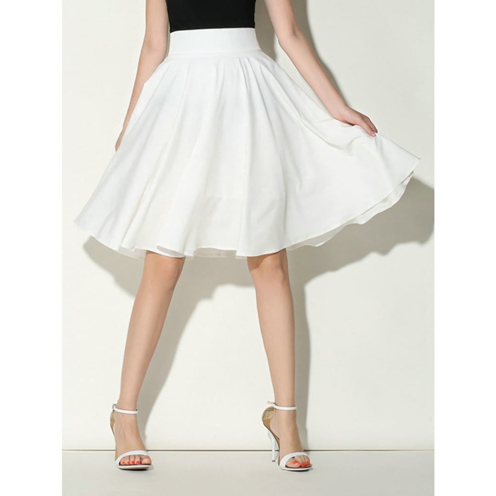 Women High Waist Skirt Fashion Pleated Solid Color A line Skirt Sweet Large Swing Skirt Walmart