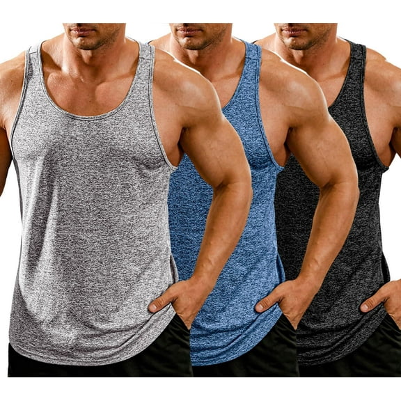 COOFANDY Mens Sleeveless Muscle T-Shirts Stretch Tank Top 3 Pack Active Moisture Wicking Training Cutoff Tee Shirts