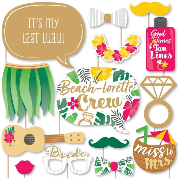 Big Dot of Happiness Last Luau - Tropical Bachelorette Party and Bridal Shower Photo Booth Props Kit - 20 Count