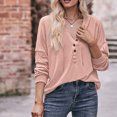 thumbnail image 2 of Women's V-Neck Long Sleeve Hoodies Solid Color Drawstring Sweatshirts Loose-Fit Casual Button Pullover, 2 of 5