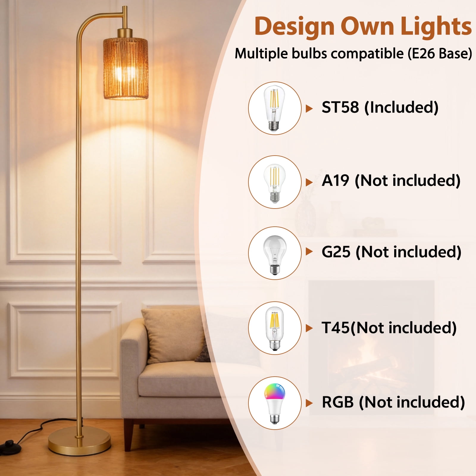 Floor Lamps for Living Room,3-Way Dimmable Standing Lamps with White Linen Shade,60" Vintage Tall Pole Light for Reading, Bedroom,Bulb Included