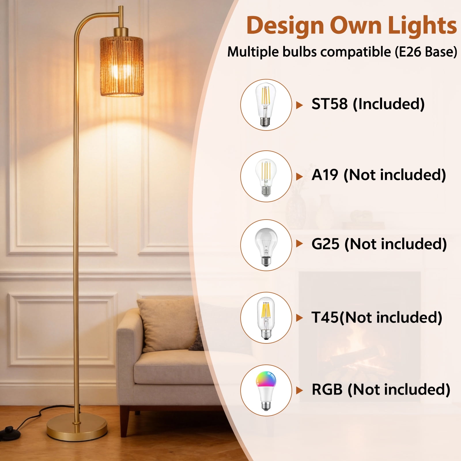 Floor Lamps for Living Room,3-Way Dimmable Standing Lamps with White Linen Shade,60" Vintage Tall Pole Light for Reading, Bedroom,Bulb Included